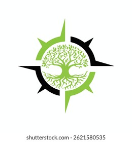 Tree Compass logo, Tshirt design vector