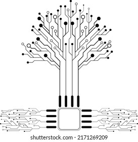 Tree Computer chip Electronic circuit board vector concept for technology and finance concept and education for future