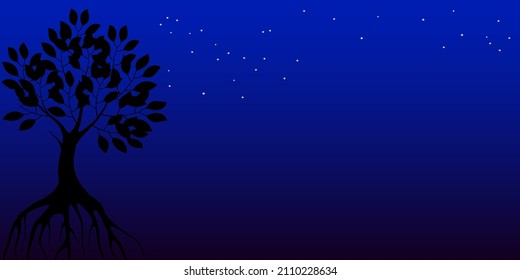 Ilustración de concepto de árbol con espacio para texto. Aislado en un fondo azul oscuro.