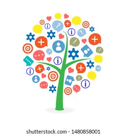 Tree concept.Tree of Technology and Media icon.Communicate concept.Technology concept.