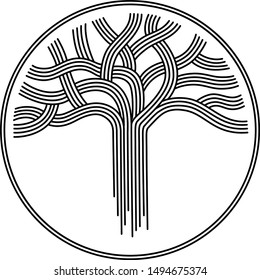 Tree with connected lines. Round shape. Isolated vector illustration. Line art.