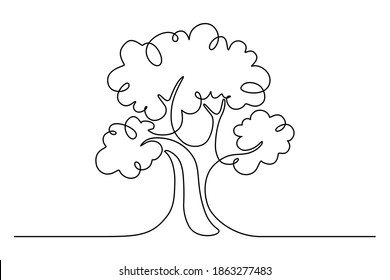 Tree in continuous line art drawing style. Giant and powerful tree black linear design isolated on white background. Vector illustration