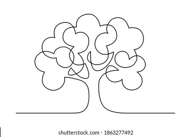 Tree in continuous line art drawing style. Minimalist black linear sketch isolated on white background. Vector illustration