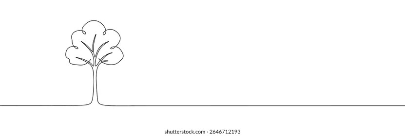 Tree continuous one line drawing. Big tree sign in simple linear style. Vector illustration.