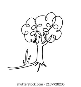 Tree in continuous one line style. Cute template in single line style for greeting cards. Contour line art design for t-shirt fashion print.