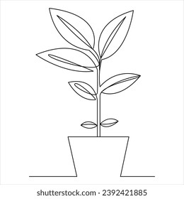 Tree continuous single line art of drawing and tree style  vector illustration