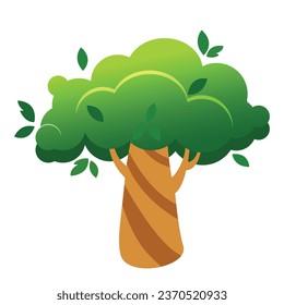 The tree is covered with greenery. Summer tree illustration in cartoon style isolated on white background.