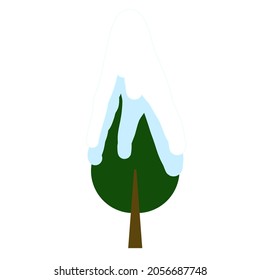 tree covered with snow cartoon style flat vector illustration clipart element