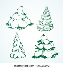 Tree covered with snow. Doodle, sketch. vector