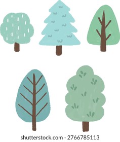 tree crayon children drawing set kids core doodle hand drawing illustration
