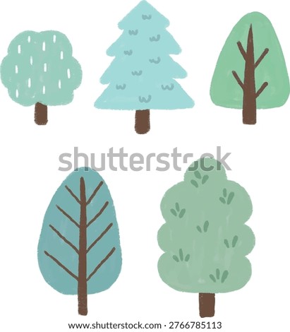 tree crayon children drawing set kids core doodle hand drawing illustration