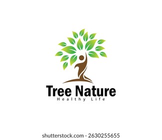 tree creative people logo design concept yoga healthy leave herbal psychology health mind