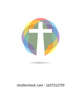 tree cross sign  logo illustration with colorful circle