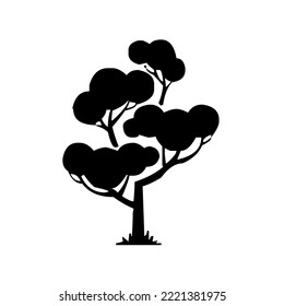 Tree with crown and branches, nature, graphic, vector, illustration in black color, isolated on white background