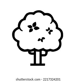 Tree with crown and leaves, nature, graphic, vector, illustration in black and white color, isolated on white background