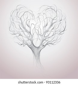 Tree crown like heart / Vector surreal sketch