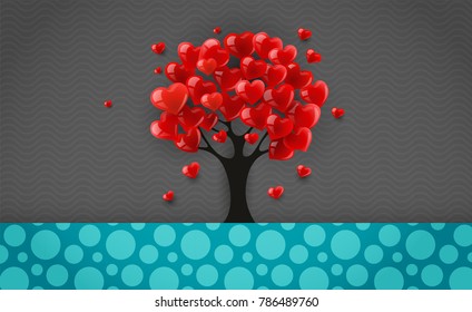 Árbol con corona de corazón rojo para el día de las San Valentín. Ilustración vectorial Eps10.
