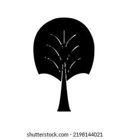 Tree with crown, nature, graphic, vector, illustration in black and white color, isolated on white background