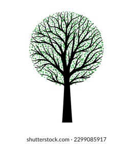 Un árbol con una corona en forma de círculo y puntos verdes estilizados como hojas.