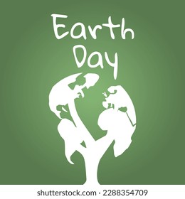 A tree with a crown in the shape of the Earth continents. Concept for Earth Day, ecology, care for the environment. Vector illustration.