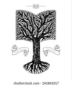 Tree crown in the shape of open book. Concept of education