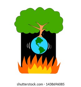 The tree is cut down, causing the planet to shake and will fall into the flame, The world is suffering from global warming