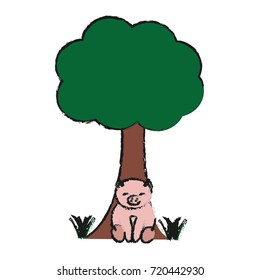 tree and cute pig icon