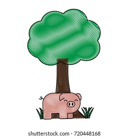 tree and cute pig icon