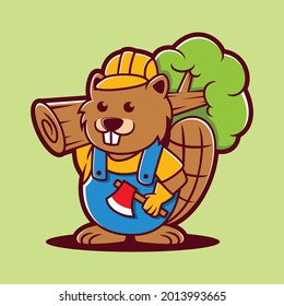 Tree Cutting and Hauling Service Beaver cartoon vector illustration