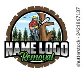 Tree cutting and removal logo vector. Stump removal logo design template. Stump Removal Mascot Logo Design
