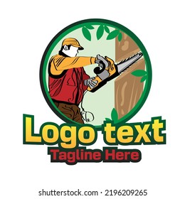 Tree Cutting And Removal Logo Vector Illustration With Dummy Text On White Background.