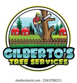 Tree cutting and removal logo vector illustration on white background