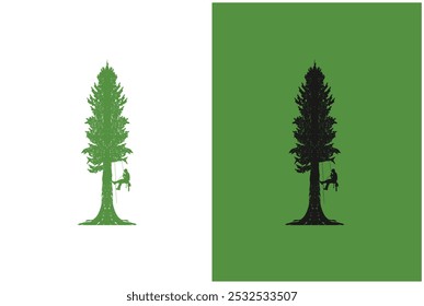 Diseño de logotipo de servicio de corte de árboles, Ilustración vectorial de un hombre cortando un árbol