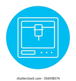 Tree D printing line icon for web, mobile and infographics. Vector white icon on the light blue circle isolated on white background.