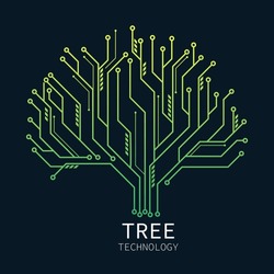 Tree Data Digital Technology Network Symbol. Green Line Circuit Ecology Business. Tree Network Nature Line Connection. Vector Illustration Design. Sustainable Electricity Concept.