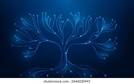 tree data storage digital technology online internet network. big data branch on blue background. vector illustration fantastic digital design