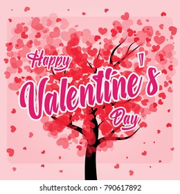 Tree decorated with hearts February 14 Valentine's Day.