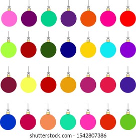 Сhristmas tree decorations, Christmas balls set. Collection of vector  Christmas decoration balls, bright colors, isolated on white background