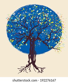Tree decorative design at night illustration