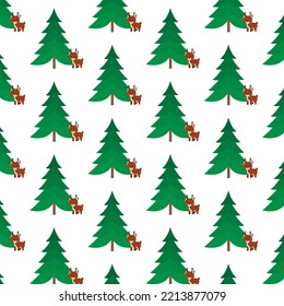 tree and deer seamless pattern with christmas holiday.vector illustration