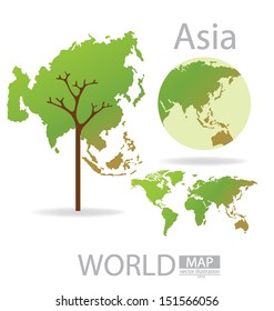 Tree design. Asia. World Map vector Illustration.