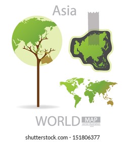 Tree design. Asia. World Map vector Illustration.