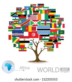 Tree design. Countries in Africa. flag. World Map vector Illustration.