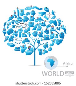 Tree design. Countries in Africa. flag. World Map vector Illustration.