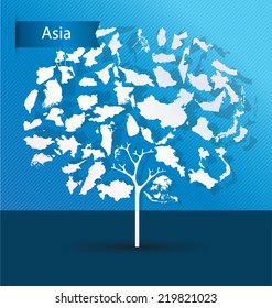 Tree design. Countries in Asia. World Map vector Illustration.