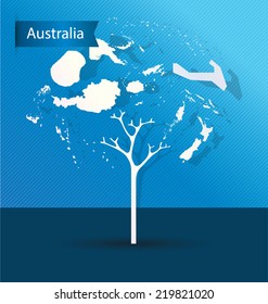 Tree design. Countries in Australia. World Map vector Illustration.
