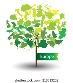 Tree design. Countries in Europe. World  Map vector Illustration.