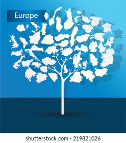 Tree design. Countries in Europe. World Map vector Illustration.