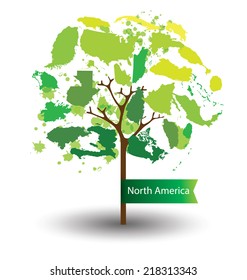 Tree design. Countries in North America. World  Map vector Illustration.