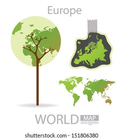 Tree design. Europe. World Map vector Illustration.